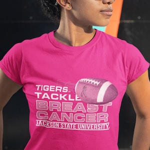Jackson State University Tigers Tigers Tackle Breast Cancer T-Shirt | Breast Cancer Awareness T-Shirt