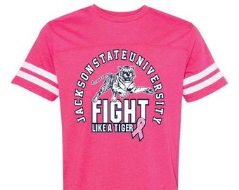 Jackson State UNISEX Fight Like a Tiger Breast Cancer T-Shirt, Breast Cancer Awareness, Pink Out, JSU Apparel, JSU T-Shirt, Jackson State