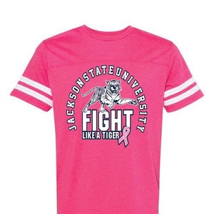 Jackson State UNISEX Fight Like a Tiger Breast Cancer T-Shirt, Breast Cancer Awareness, Pink Out, JSU Apparel, JSU T-Shirt, Jackson State