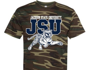 Jackson State Tigers JSU Leaping Tiger Camo Short Sleeve T-Shirt, JSU Apparel, JSU Tigers, University, Thee I Love, Tigers, Jackson State