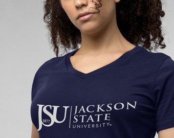 Jackson State University Tigers White Side Floating JSU 1877 V-Neck T-Shirt