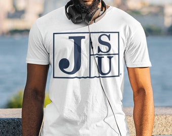 Jackson State University Tigers Blue Block Letters Short Sleeve T-Shirt