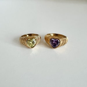 Emerald Heart Ring - Gold Chunky Ring - Statement Ring - Summer Ring - Gold Ring - Tarnish Free Ring - Gem Ring