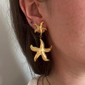 Gold Starfish Earrings: Waterproof Stainless Steel Statement Jewelry