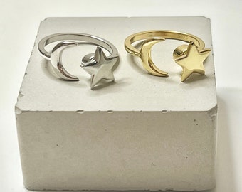 Anxiety Ring • Star and Moon Ring • Silver Ring • Fidget Ring • Gold Ring