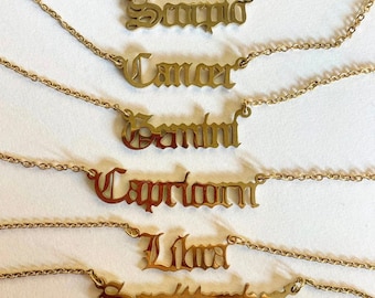 Zodiac Necklace • Gold and silver • Gemini Scorpio Pisces Sagittarius Aquarius Capricorn Cancer Taurus Aries Gemini Leo Libra