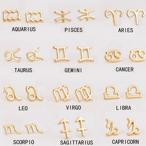 Gold and Silver Zodiac Horoscope Stud Earrings Scorpio Leo Pisces Sagittarius Virgo Aquarius Capricorn Cancer Taurus Aries Gemini Leo Libra