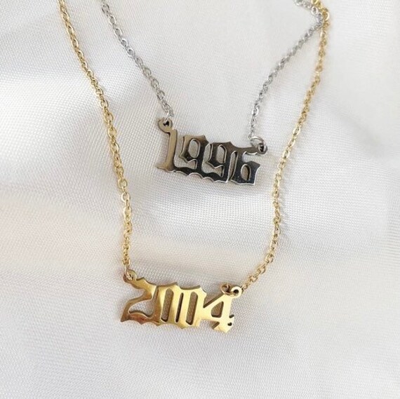 Birth Date Necklace in Old English Font 