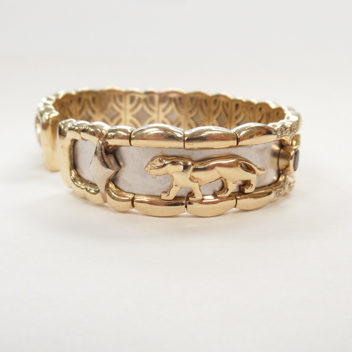 14k 585 two tone custom panther bracelet with natural rubies Etsy