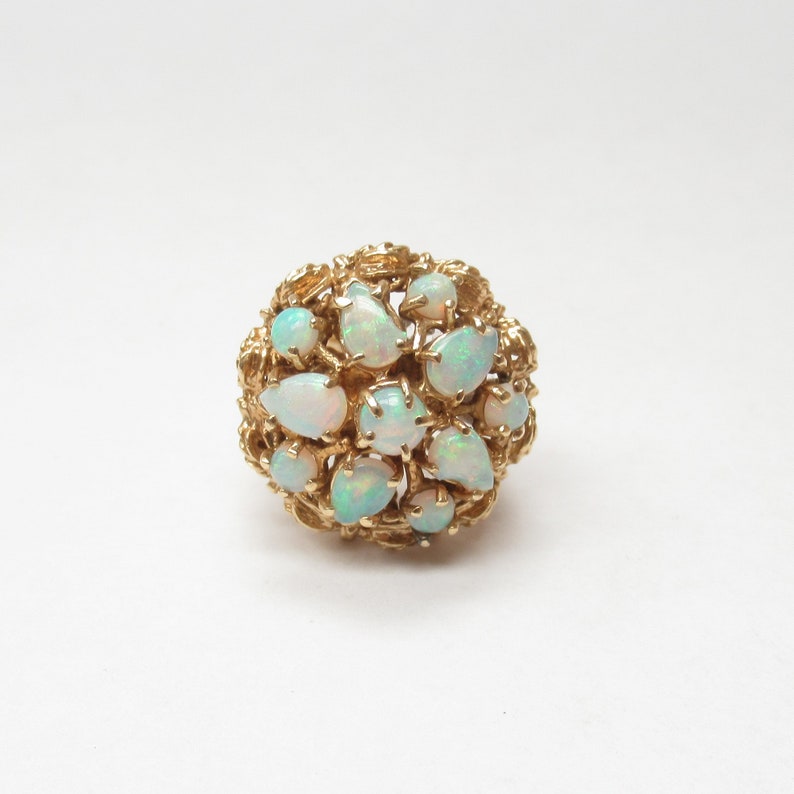 14k 585 yellow gold flower motif opal ring 8.0 grams size 6.5