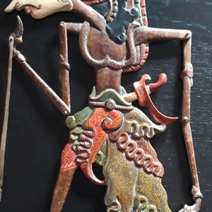 Vintage wayang klitik skuggdocka, Durgandana, Java, Indonesien