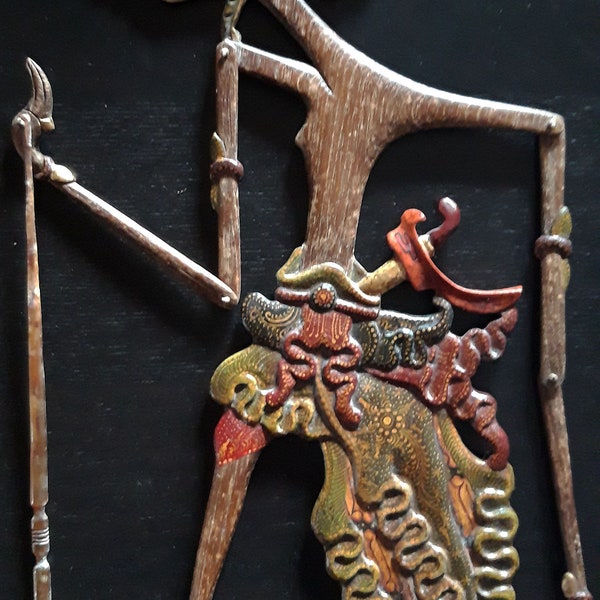 Vintage wayang klitik teakwood shadow puppet, Damarwulan, Java Indonesia