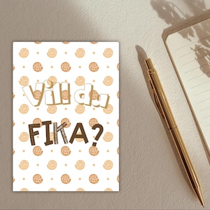 Carte postale « Vill du Fika ? », Fika, Suède, Suédois, Scandinavie, carte, carte postale, brioche à la cannelle, Kanelbullar