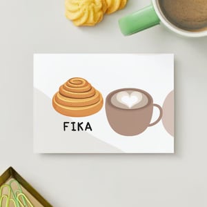 Carte postale « Fika », Fika, Suède, Suédois, Scandinavie, carte, carte de vœux, thé, café, Kanelbullar