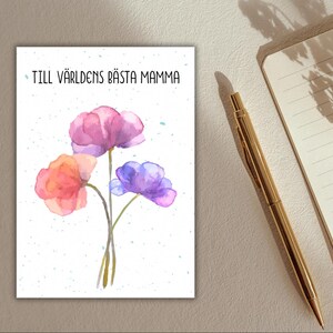 Cartão postal “Mors dag”, Dia das Mães, Suécia, sueco, Escandinávia, cartão, cartão de felicitações, flores, mãe, família