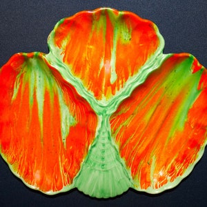 SHELLEY: 1930-talets "Triple Tray" i orange och grönt HARMONY droppkärl
