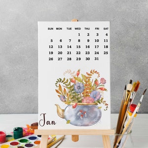 Calendario 2025 Calendario da tavolo con supporto in legno, formato A6/A5 Calendario da tavolo per ufficio, vasi per piante su ogni mese, idea regalo di Natale