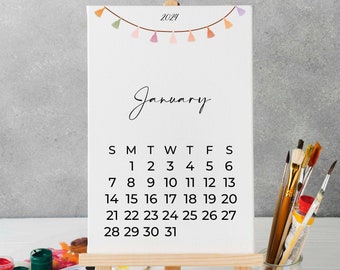 Calendar 2024, Desk Calendar with wooden Easel Stand A6 A5 A4 size. Office Desk with a Bunnty image for each month to View Jan to Dec
