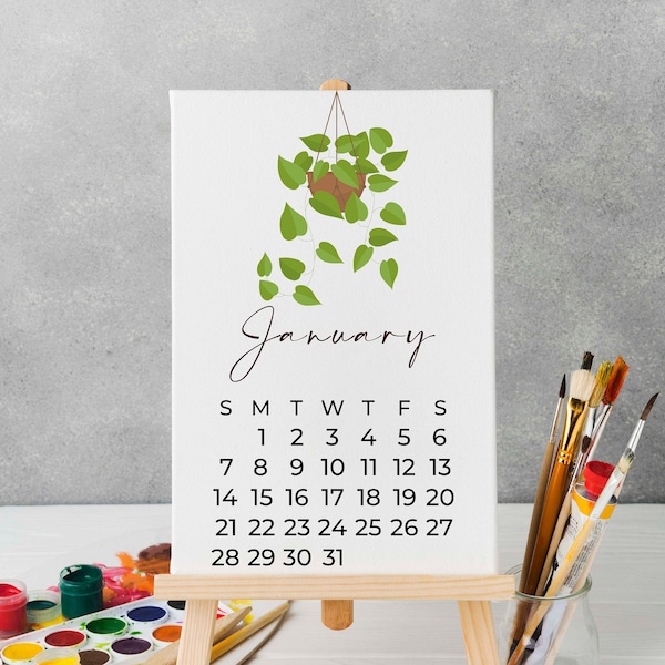 Calendar 2024 Desk Calendar with wooden Easel Stand, A6/A5 A4 size Office Desk Calendar Plant Pots on each month design Christmas Gift idea