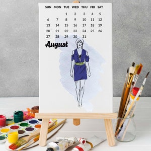 Kalender 2025 Kalender met houten ezelstandaard A6 A5 A4-formaat Damesmodeontwerp elke maand verschillende soorten outfits geweldige cadeau-ideeën