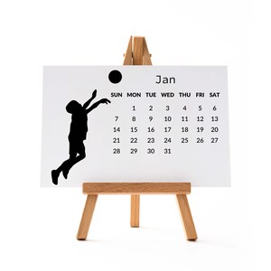 Kalender 2025 Tischkalender mit Staffelei A6/A5/A4 Größe Schreibtischkalender Schwarz Korbball Design Kalender Geschenkideen