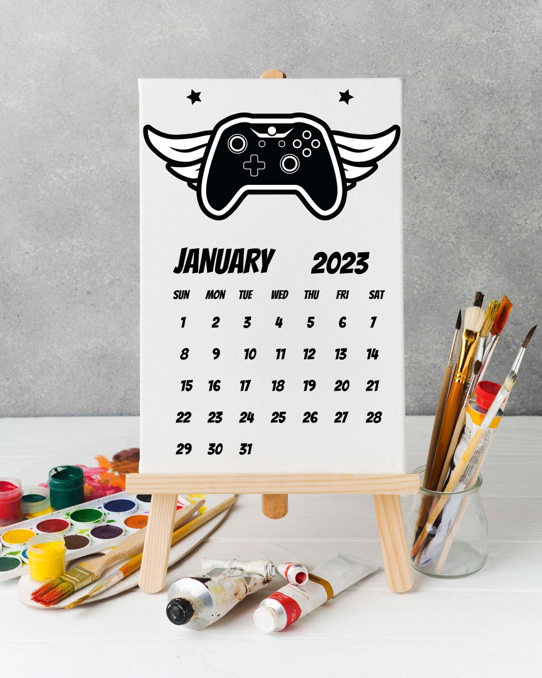Calendar 2023 Childrens Gamer Theam Desk Calendar With Wooden Etsy