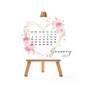 Kalender 2025 Bureaukalender met houten standaard A6 A5 A4-formaat kantoorkalender roze hart bloemdessin kalender kerstcadeau-ideeën