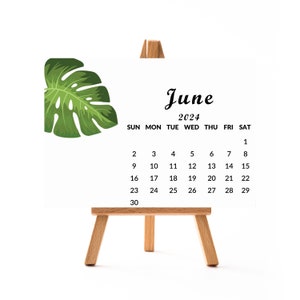 Calendario 2025 Calendario da tavolo con supporto in legno A6/A5/A4 formato ufficio acquerello verde foglia floreale calendario ogni mese da visualizzare