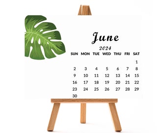 Kalender 2024 Kalender Tischkalender mit Staffelei aus Holz A6 / A5 / A4 Größe Büro Aquarell Grünes Blatt Floral Kalender jeden Monat zum Anzeigen