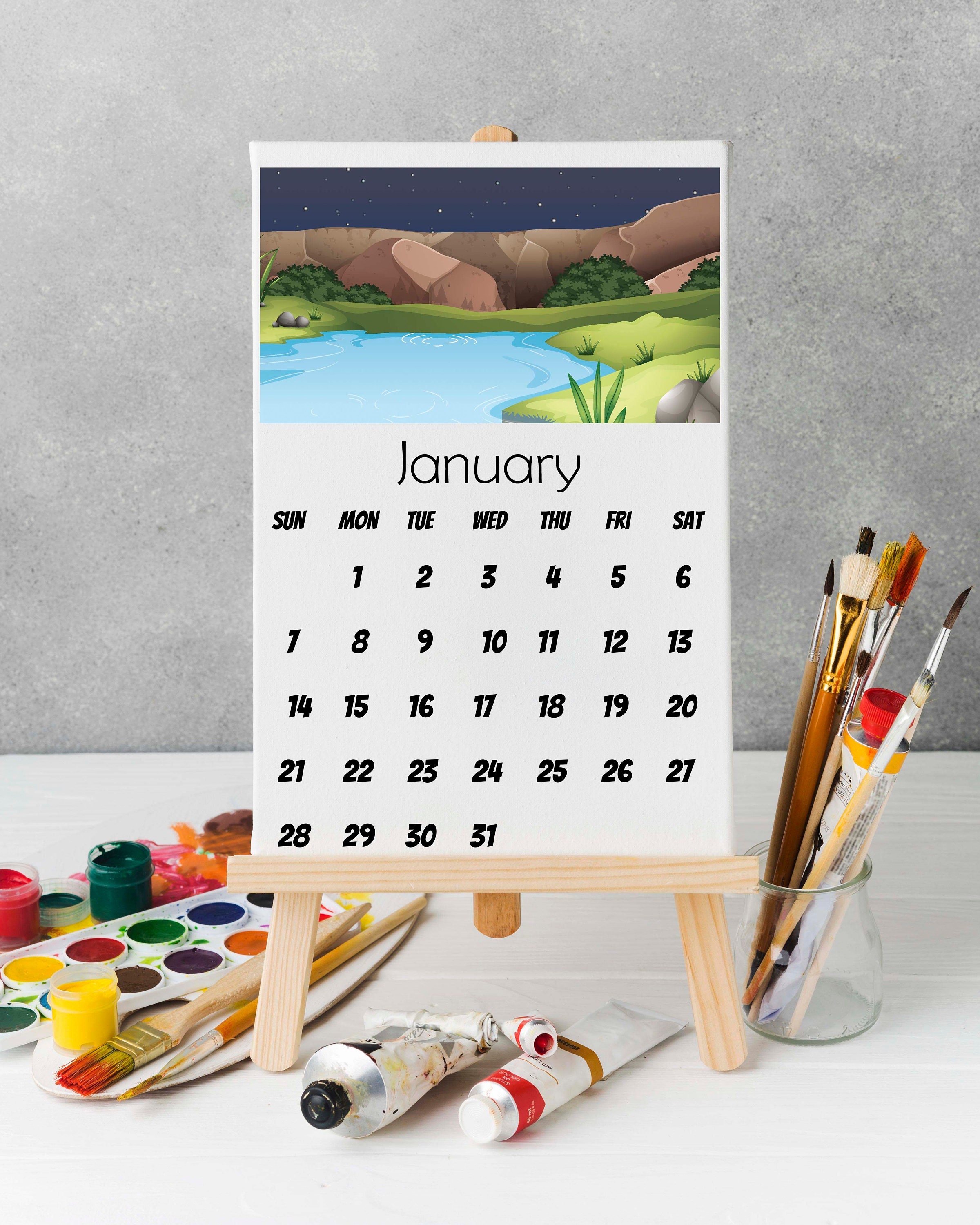 Calendar 2025 Desk Calendar With Wooden Easel Stand A6 A5 A4