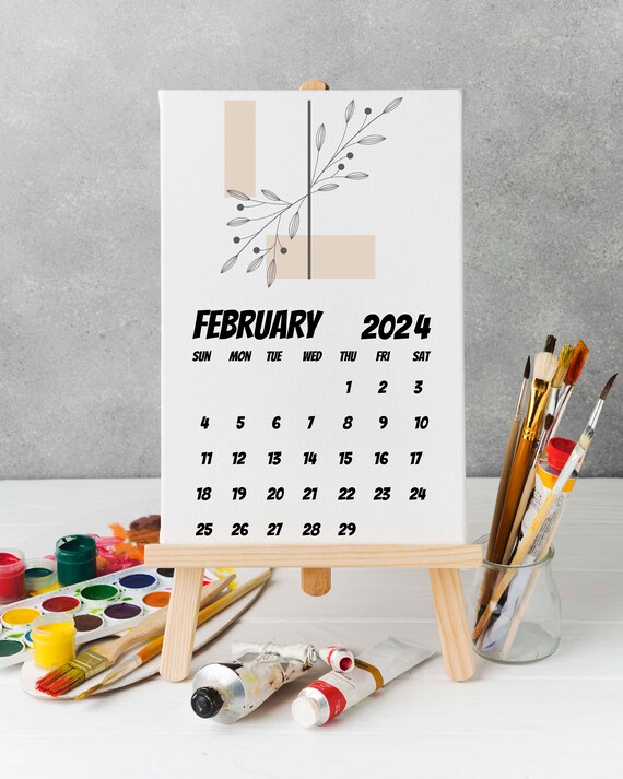 Calendario 2024 Calendario da tavolo con cavalletto in legno formato A6 A5 Calendario  da ufficio Design astratto floreale Marrone e nero Idee regalo di Natale -   Italia
