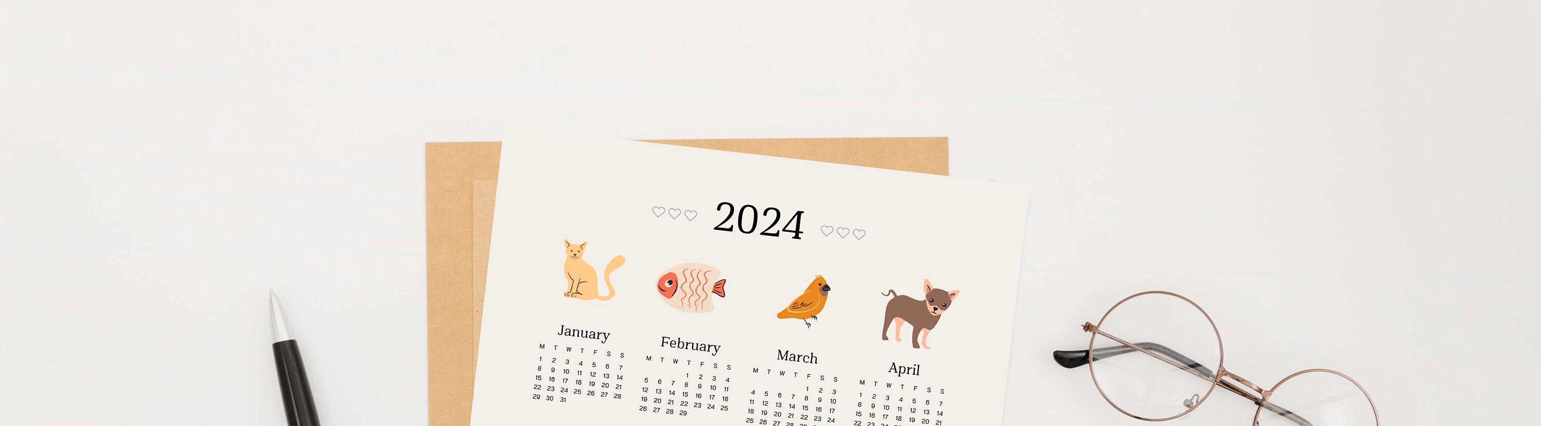 2024 Year Wall Planner Portrait Size Animal Design Calendar. - Etsy