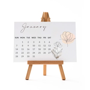 Calendrier 2025 Calendrier de bureau avec chevalet en bois A6/A5/A4 Calendrier de bureau Aquarelle Dessin au trait Femme JAN-DEC
