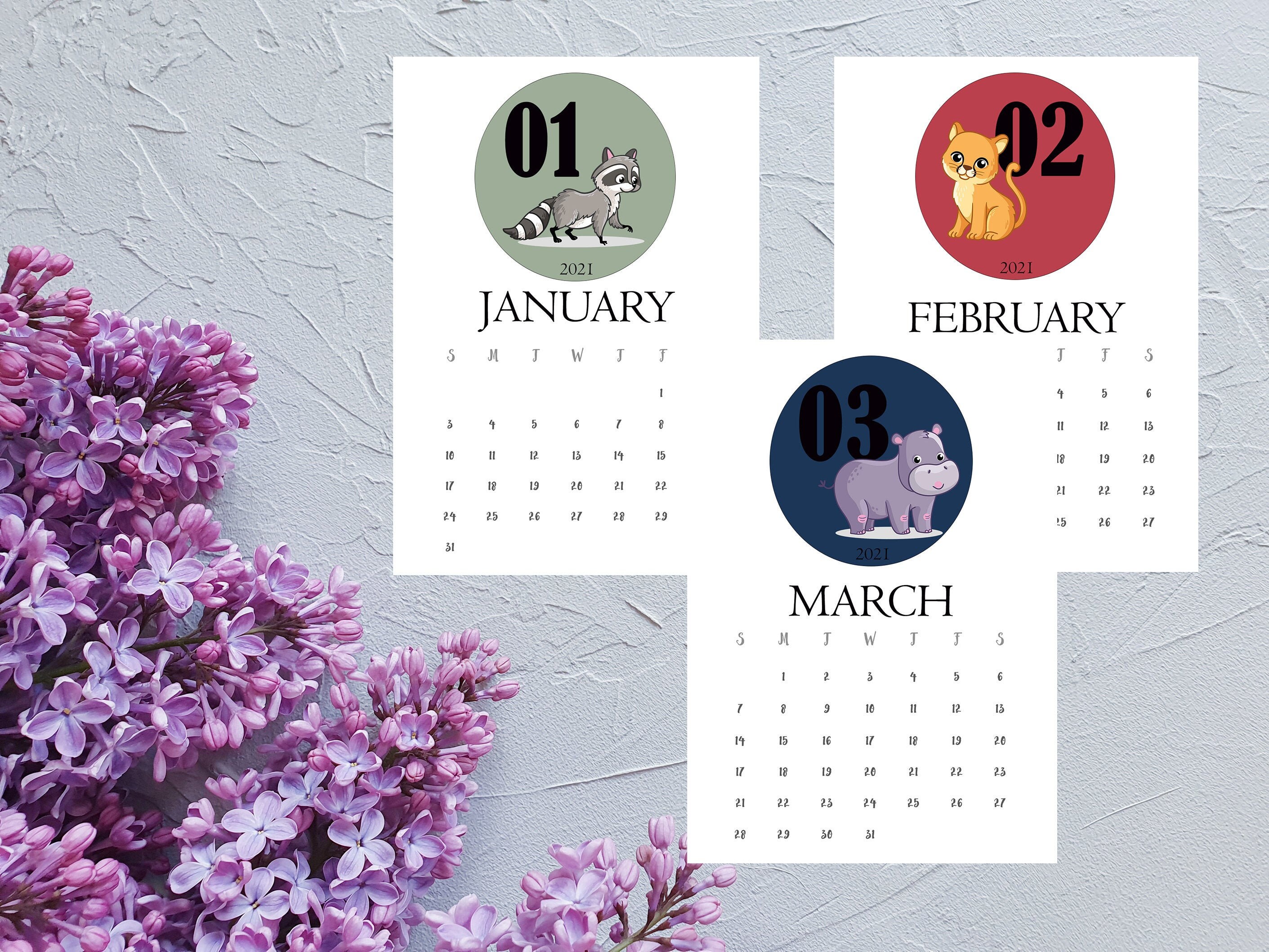 2021 Desk Calendar. Animal Calendar. Different Monthly animal Etsy
