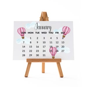 Calendrier 2025 Calendrier de bureau avec chevalet en bois A6A5 Format A4 Calendrier de bureau Aquarelle Montgolfières Calendrier janvier-décembre