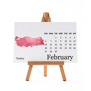 Calendrier 2025 Calendrier de bureau avec chevalet en bois A6/A5 A4 Bureau différentes aquarelles Calendrier des pays islamiques du monde janv. - déc.