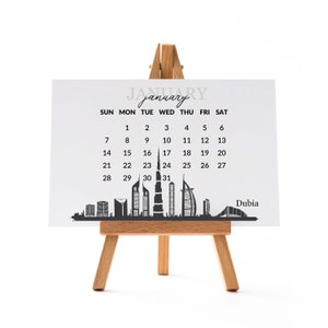Calendar 2025 Desk Calendar with wooden Easel Stand A6/A5 A4 Office different Skylines of the world Calendar each Month to View Jan - Dec