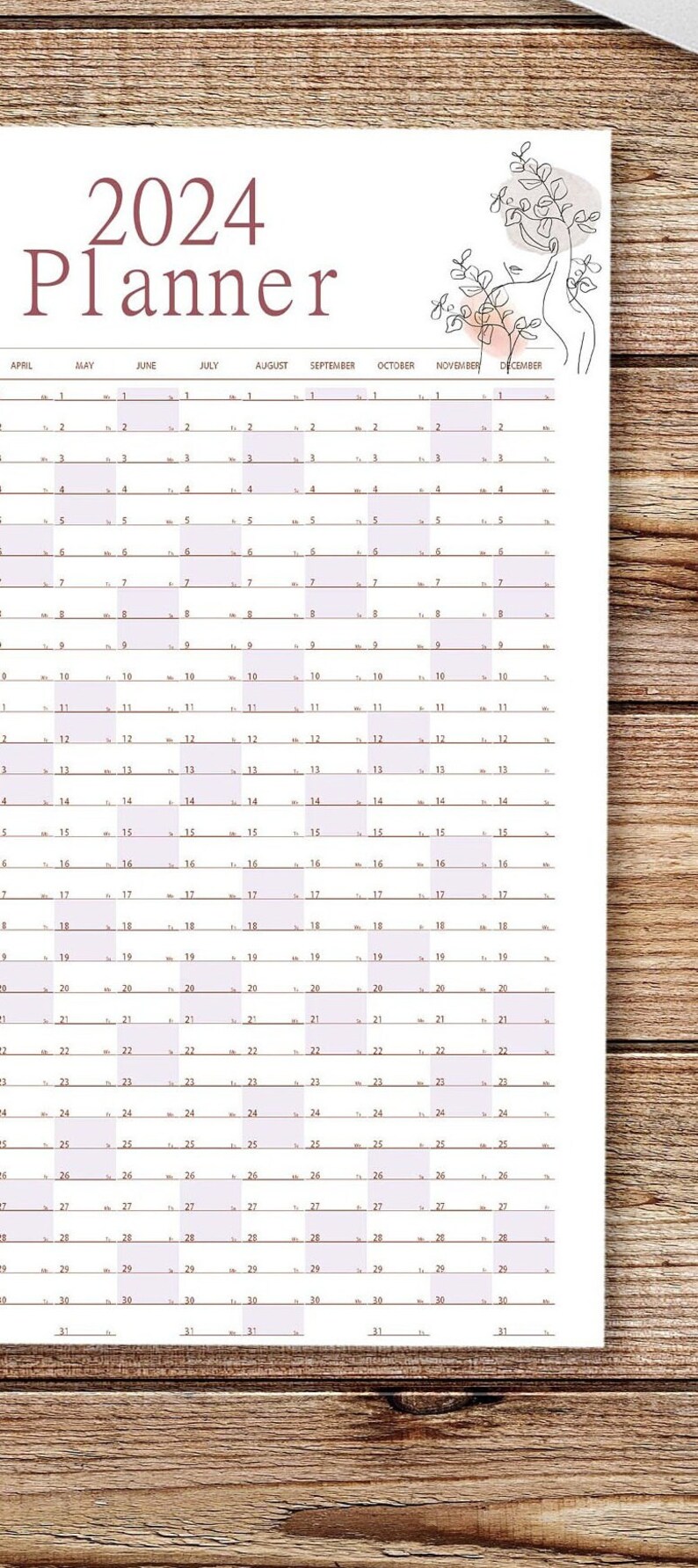 2024 Year Wall Planner Portrait Size Floral Line Art Design - Etsy