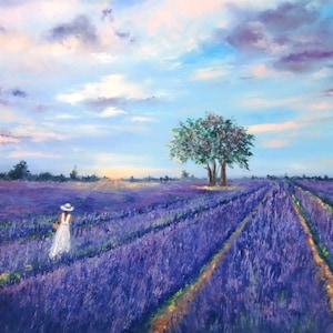 Impressionistische Provence Landschaft, Original Ölgemälde auf Leinwand für Wandkunst, Mischmalerei mit Pinsel und Palettenmesser, Lavendelmalerei