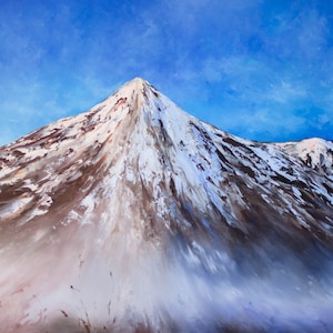 Teide Volcan, Original Oil Painting on Canvas, Impressionist Natural landscape painting of mountains for Interior of home.