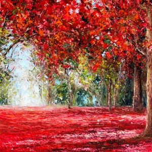 Original Ölgemälde auf Leinwand für Wandkunst, impressionistische Landschaftsmalerei eines roten Baumes für die Inneneinrichtung des Hauses.