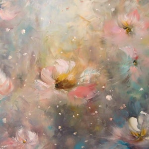 Original Oil Painting on Canvas for wall Art, Floral Abstract, Mixed Painting by brush and palette knife.