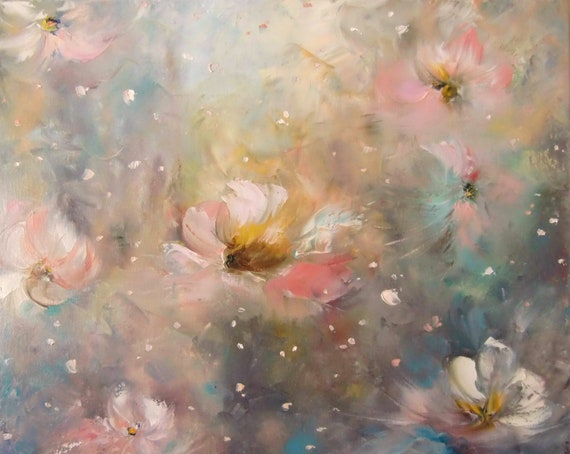 手描き アート 絵画 油絵 花の抽象画 タイトル 矛盾の上に咲く花 壁