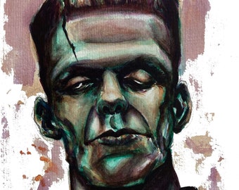 Frank // illustration 5x7”, watercolor, Frankensteins mosnter, classic monster, Halloween, Frankenstein