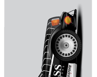 May include: A black, white, and red race car design on a skateboard. The car features the logos of SONAX, DEKRA, BOSS, and other sponsors. The number 3 is prominently displayed on the side.