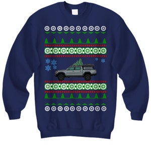 Truck like a Tacoma truck 3rd gen Ugly Christmas Sweater  offroad overland camping pnw crewcab extended cab pick-up trucks mudding mud gray