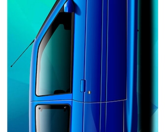 May include: A blue skateboard deck featuring a stylized illustration of a blue Ford car. The car has white wheels with red accents and the text "Ford Racing". The background transitions from teal to blue.