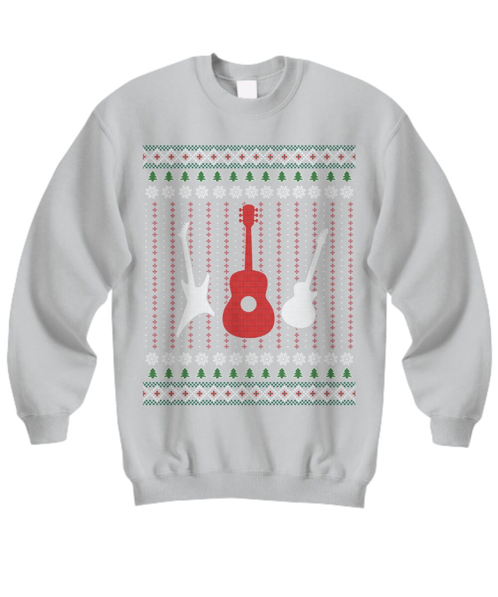 Guitarist Ugly Christmas Sweatshirt | Rock 'n Roll Xmas Guitar Design, Long Sleeve Casual Pullover-556435