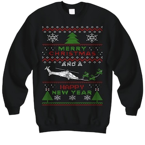 A129 Hubschrauber Ugly Christmas Pullover Armee Bundeswehr Marine Marine Luftwaffe Fahrzeug Militärflieger Bekleidung Urlaub Pullover Mangusta