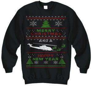 AH 1G Cobra Helicopter Ugly Christmas Sweater army armed forces marines navy air force vehicle military fighter apparel holiday shirt jumper